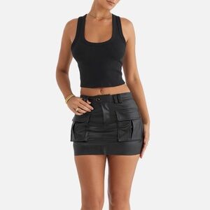 Mistress Rock Black Vegan Leather Cargo Skirt